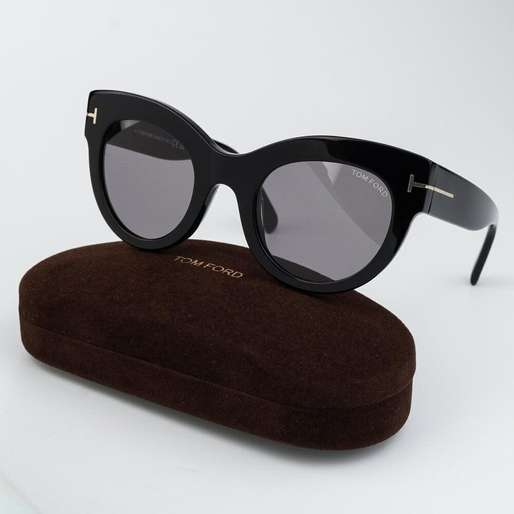 Tom Ford Women Sunglasses LUCILLA Shiny Black Smoke Mirror Cat Eye FT1063/S 01C